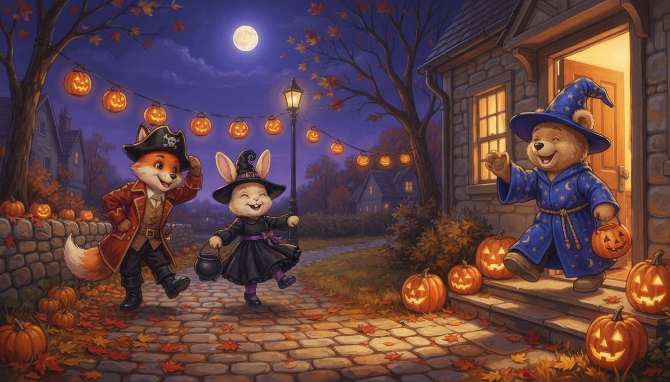 Fred Bear, Fox, and Rabbit meeting outside